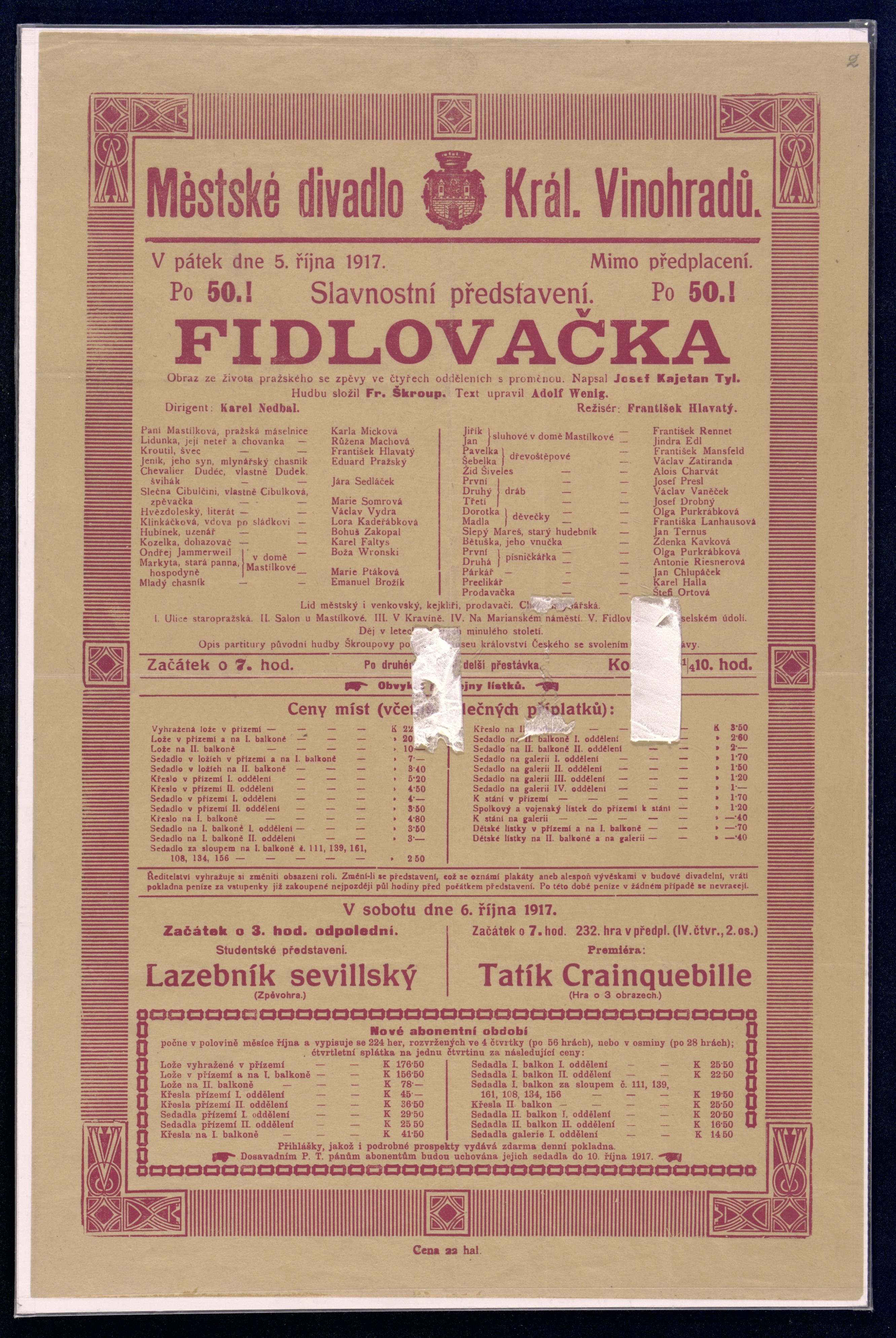 Náhledový obrázek Divadelní cedule k 50. představení Fidlovačky - 1