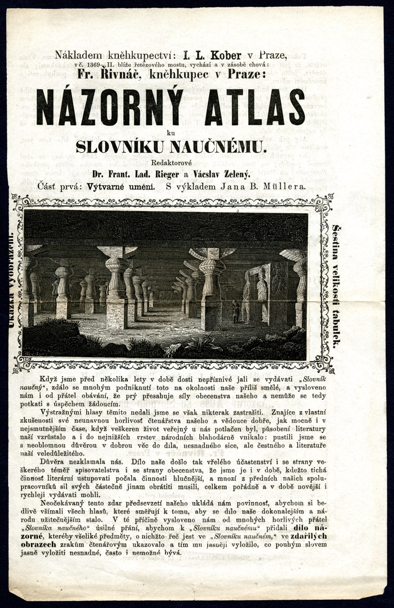 Náhledový obrázek Nakladatelský prospekt na Názorný atlas k Slovníku naučnému F. L. Riegra nakladatele Ignáce Leopolda Kobera - 1