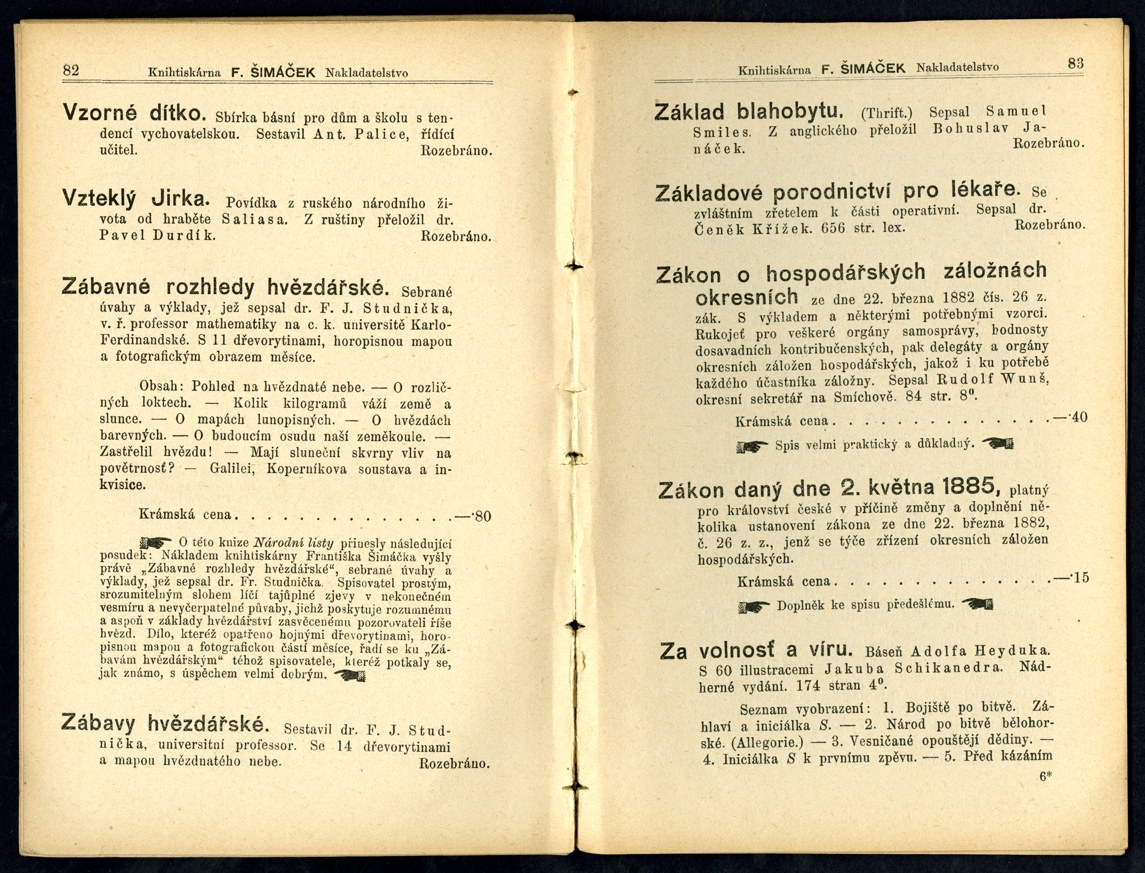 Náhledový obrázek Seznam knih pražského nakladatelství F. Šimáček - 15