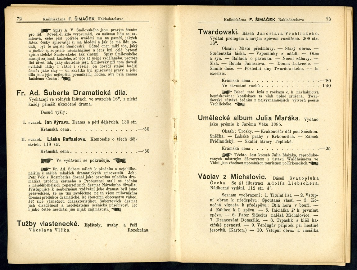 Náhledový obrázek Seznam knih pražského nakladatelství F. Šimáček - 9