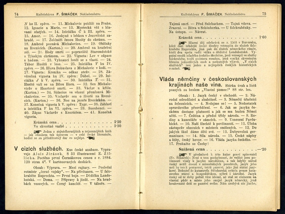 Náhledový obrázek Seznam knih pražského nakladatelství F. Šimáček - 10