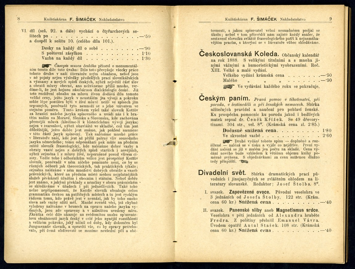 Náhledový obrázek Seznam knih pražského nakladatelství F. Šimáček - 5