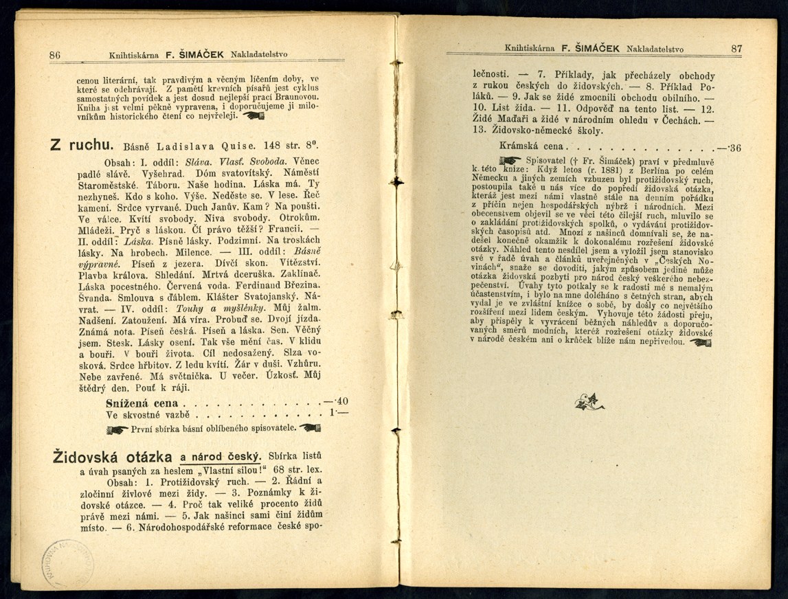 Náhledový obrázek Seznam knih pražského nakladatelství F. Šimáček - 17