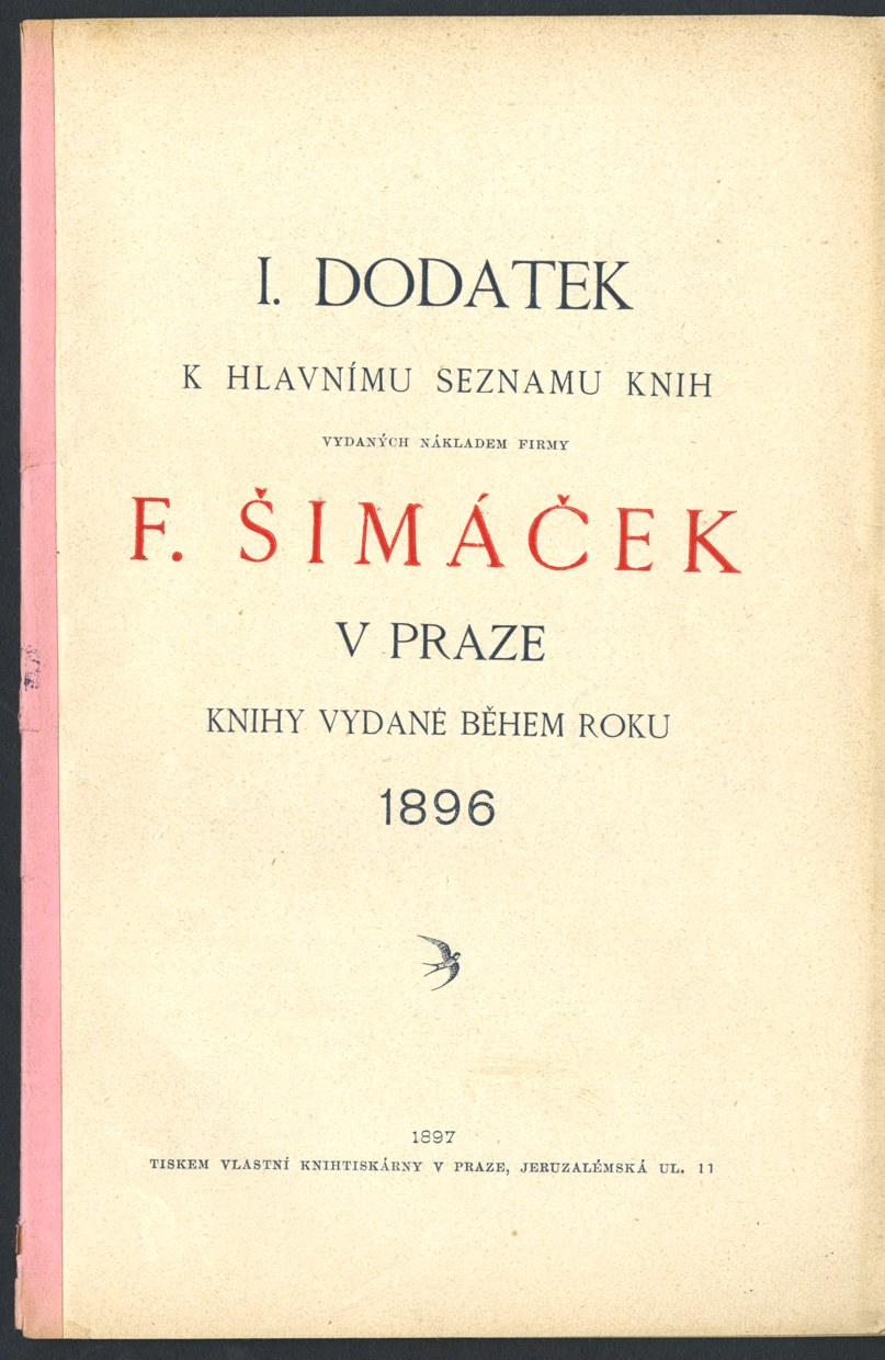 Náhledový obrázek Dodatkový knižní katalog nakladatelství F. Šimáček - 1
