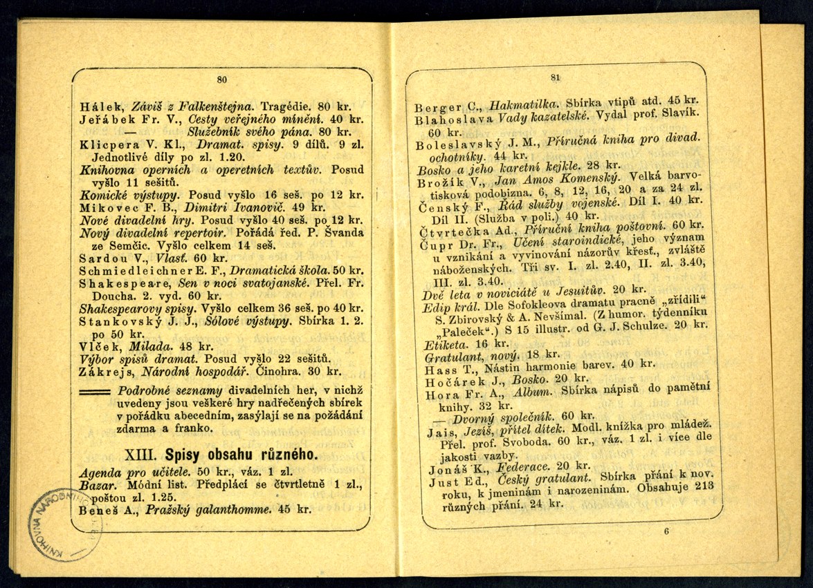 Náhledový obrázek Seznam českých knih a časopisů, které byly nabízeny v pražském knihkupectví Františka Řivnáče - 10