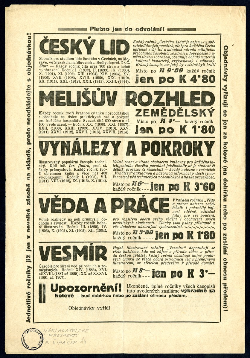 Náhledový obrázek Nakladatelský prospekt akční nabídky firmy F. Šimáček - 3