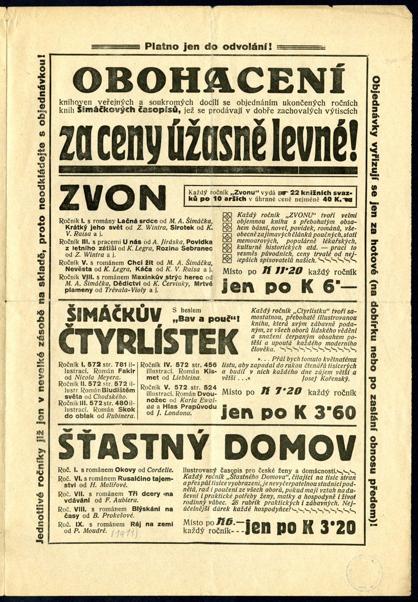Náhledový obrázek Nakladatelský prospekt akční nabídky firmy F. Šimáček - 2