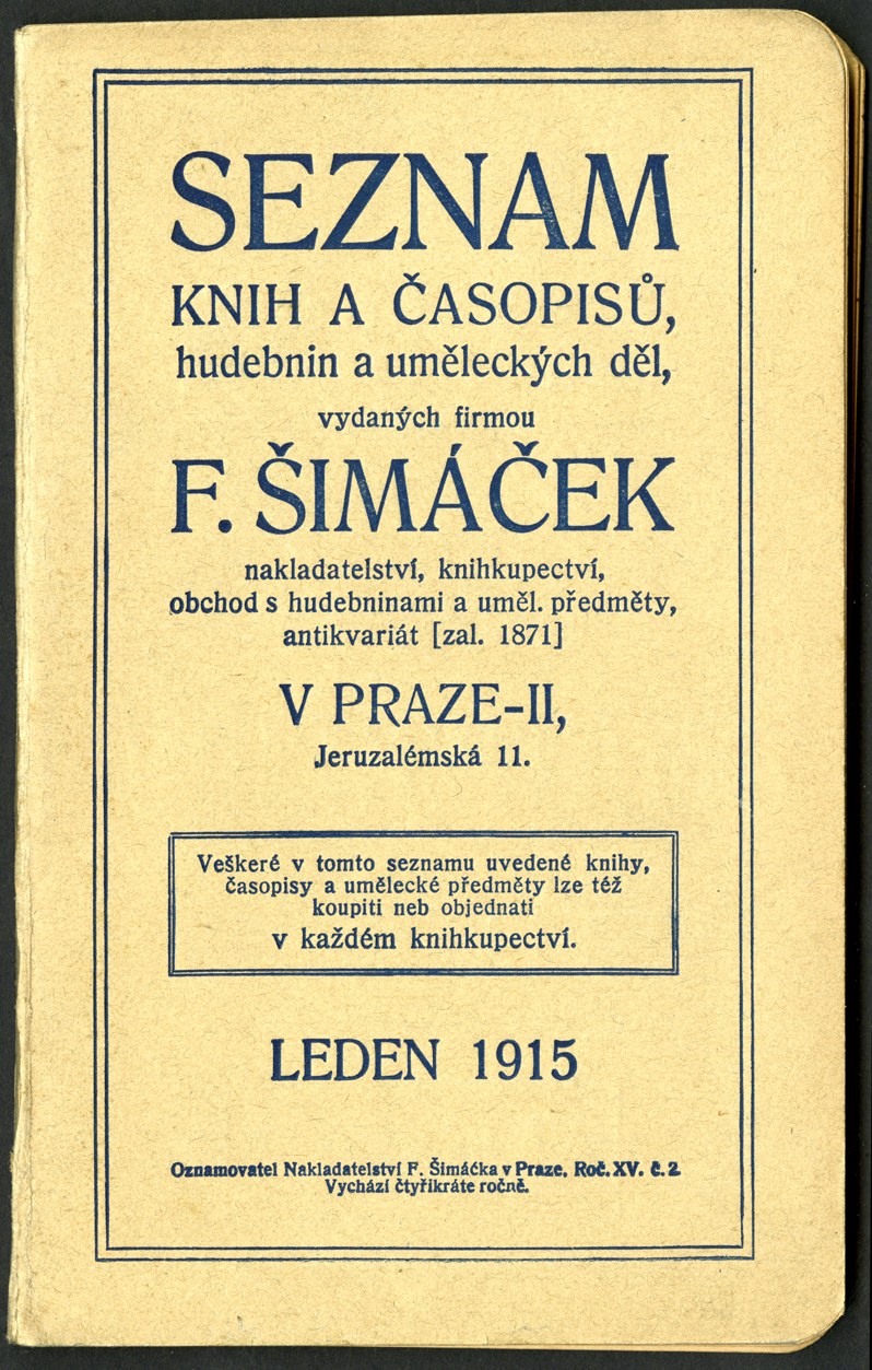Náhledový obrázek Seznam knih a časopisů, hudebnin a uměleckých děl nakladatelství F. Šimáček - 1