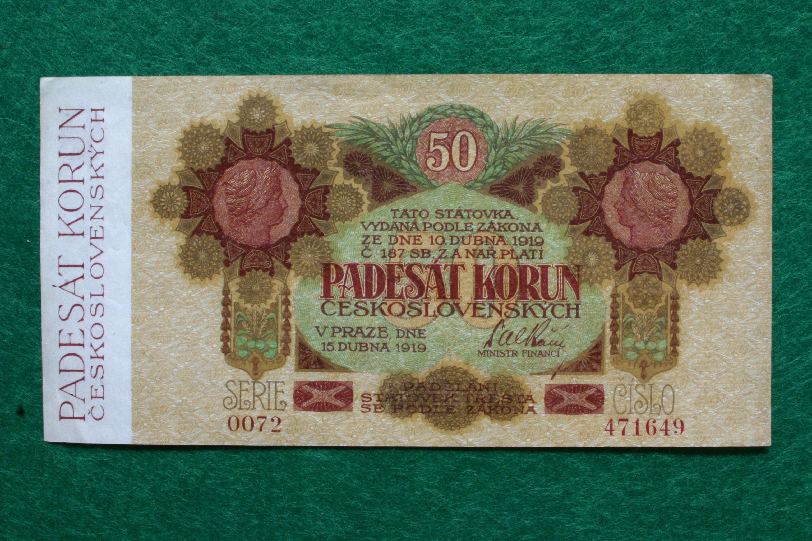 Náhledový obrázek Československo (1918-1919), 50 Kč z 15. 4. 1919 - 1