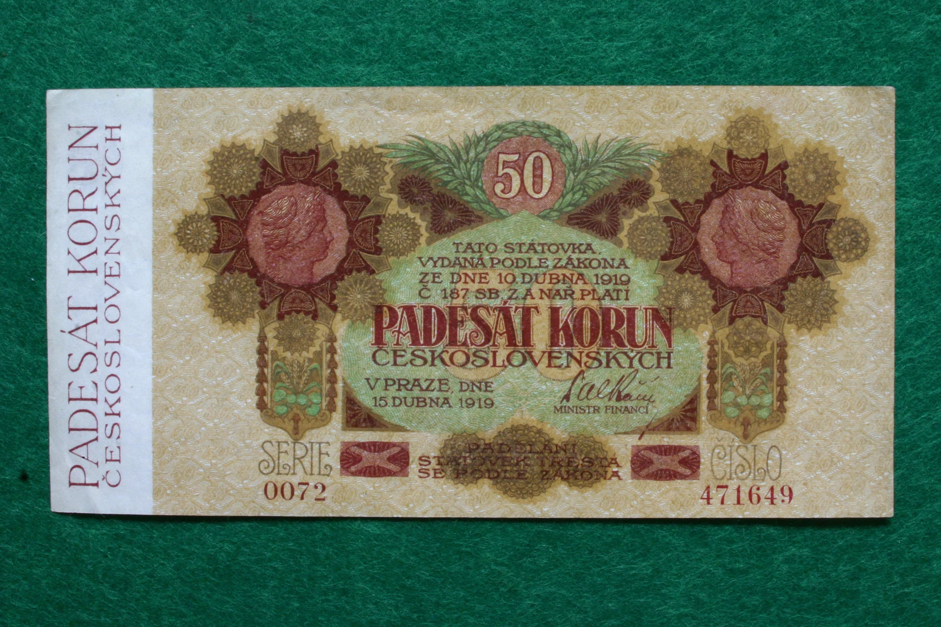 Náhledový obrázek předmětu Československo (1918-1919), 50 Kč z 15. 4. 1919