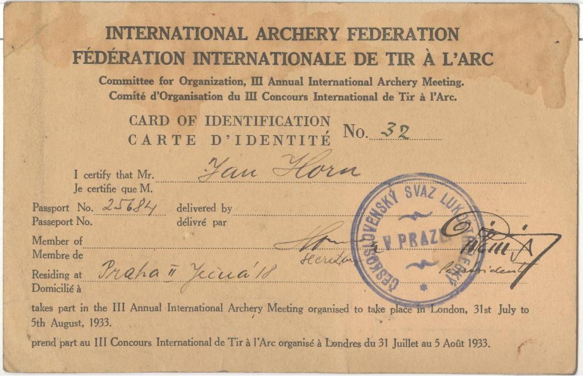 Náhledový obrázek International Archery Federation. Card of Identification - 2