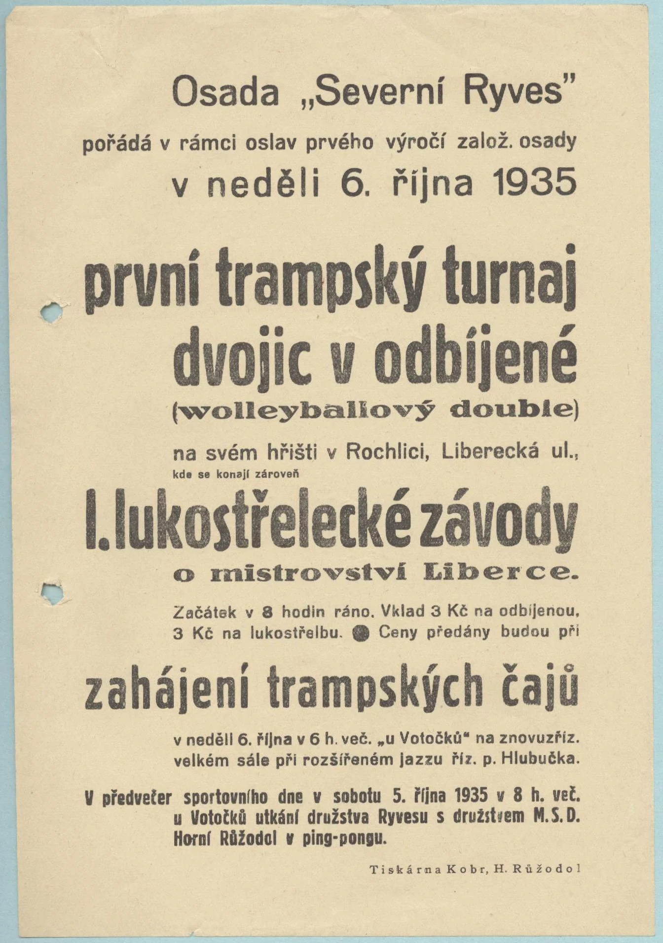 Náhledový obrázek předmětu Osada Severní Ryves. První trampský turnaj dvojic v odbíjené a I. lukostřelecké závody