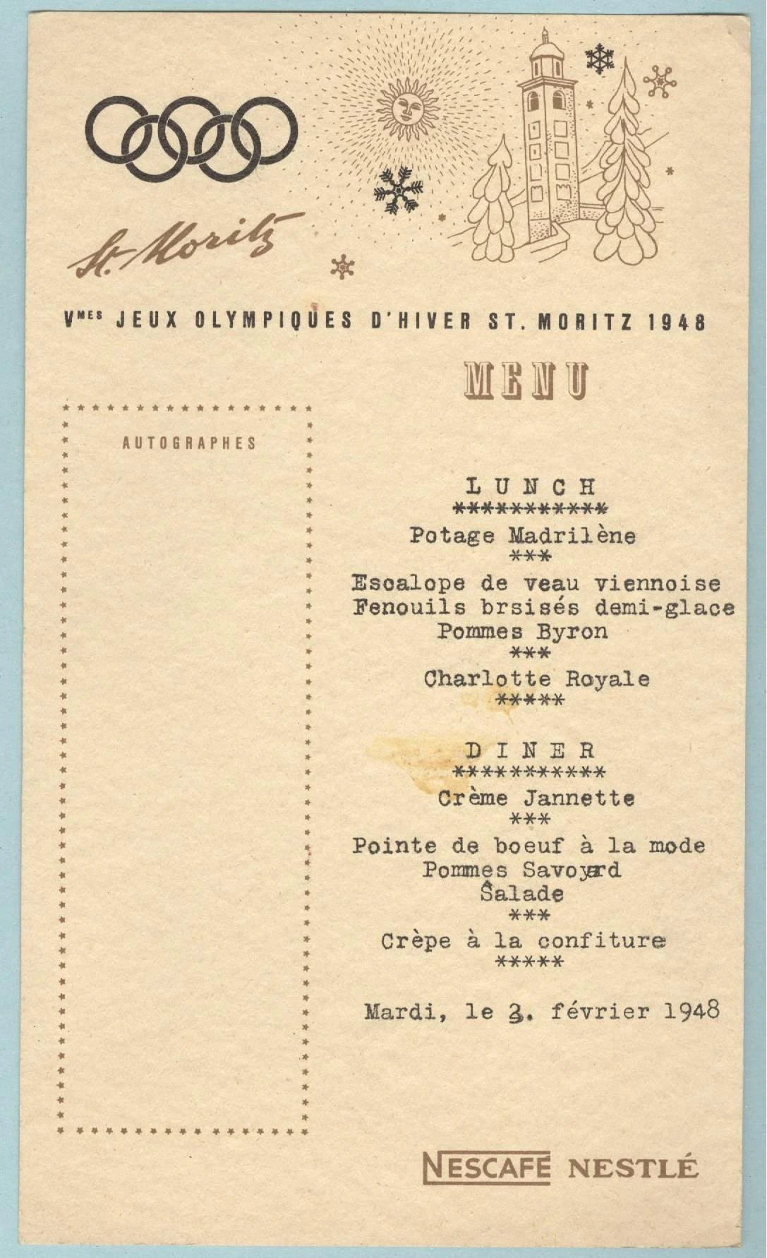 Náhledový obrázek předmětu Slavnostní menu z 2. února 1948