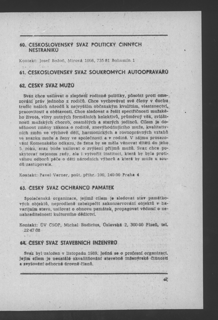Náhledový obrázek Nově vzniklé politické a zájmové organizace - 49