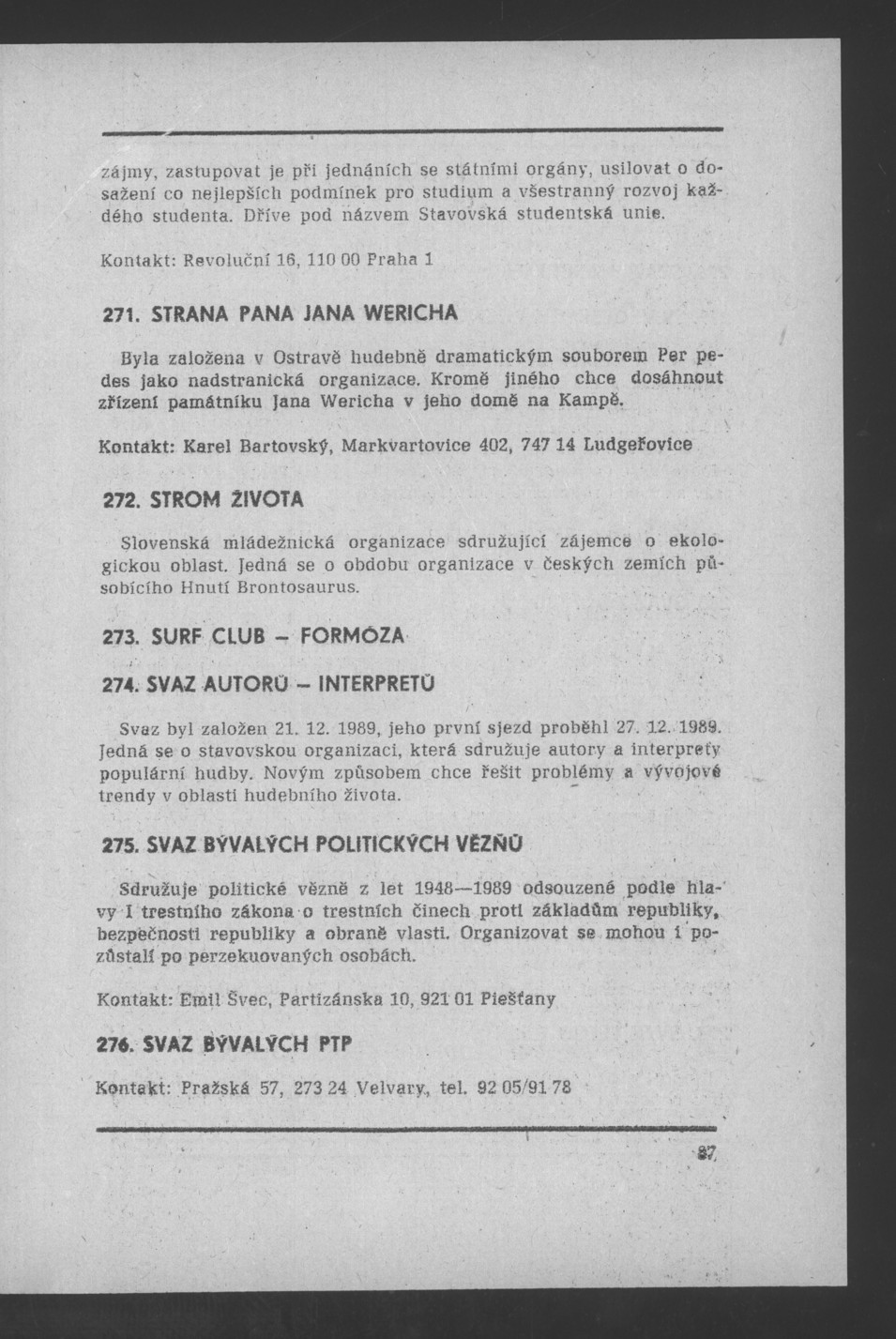 Náhledový obrázek Nově vzniklé politické a zájmové organizace - 89