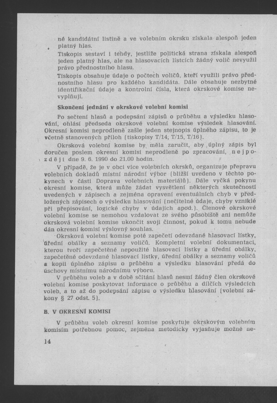 Náhledový obrázek Pokyny k organizaci volebních dnů 8. a 9. června 1990 - 16