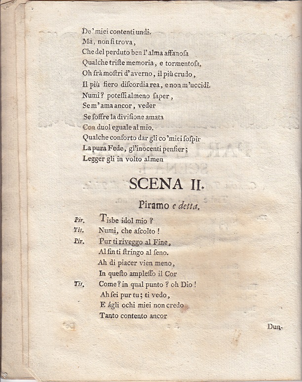 Náhledový obrázek Tištěné libreto: Tisbe e Piramo Tragedia per musica da representarsi a Graetz l´anno 1771 - 4
