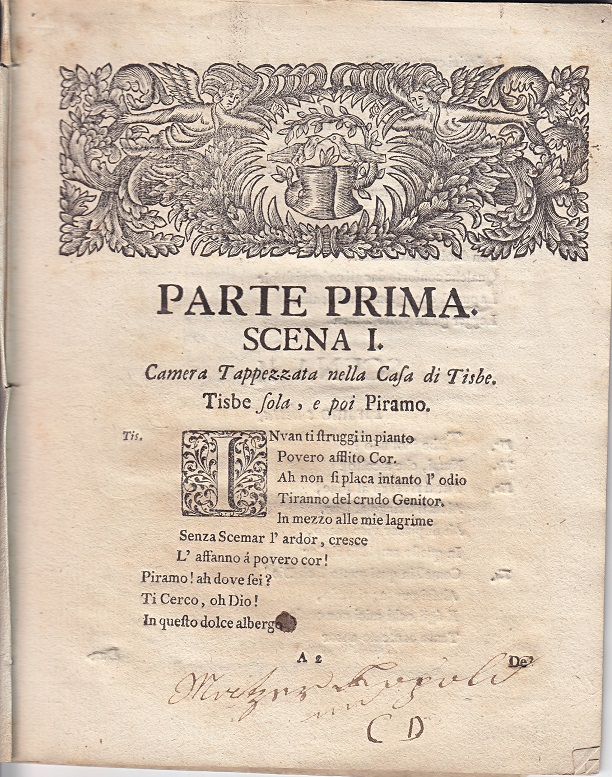 Náhledový obrázek Tištěné libreto: Tisbe e Piramo Tragedia per musica da representarsi a Graetz l´anno 1771 - 3