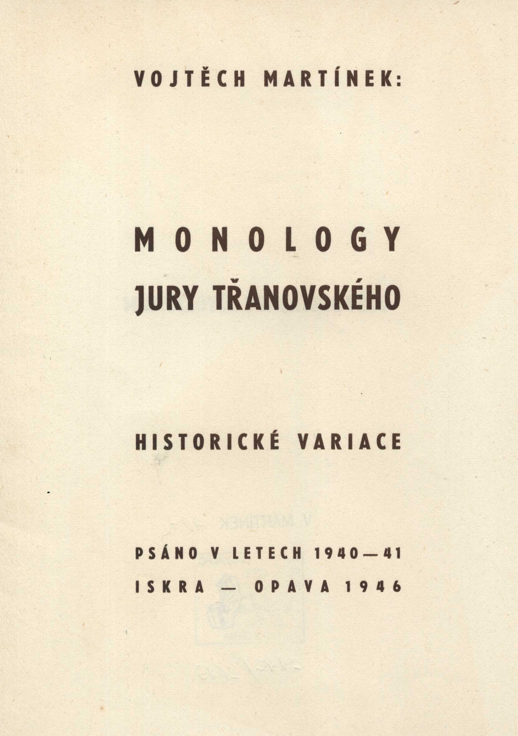 Náhledový obrázek předmětu Monology Jury Třanovského