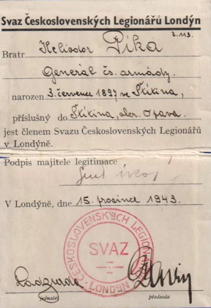 Náhledový obrázek předmětu Průkaz Svazu čs. legionářů Londýn