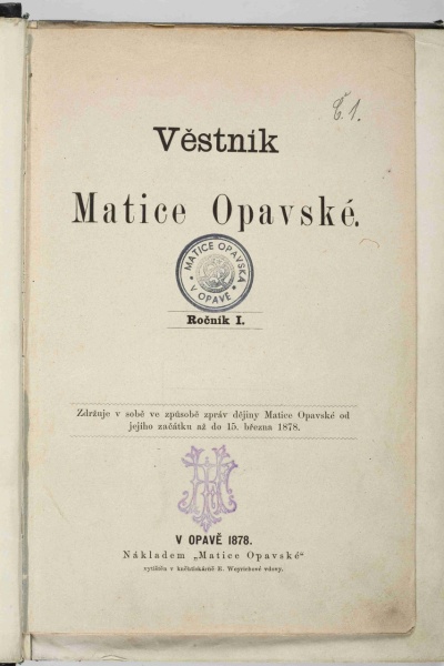 Náhledový obrázek Věstník Matice Opavské - 1