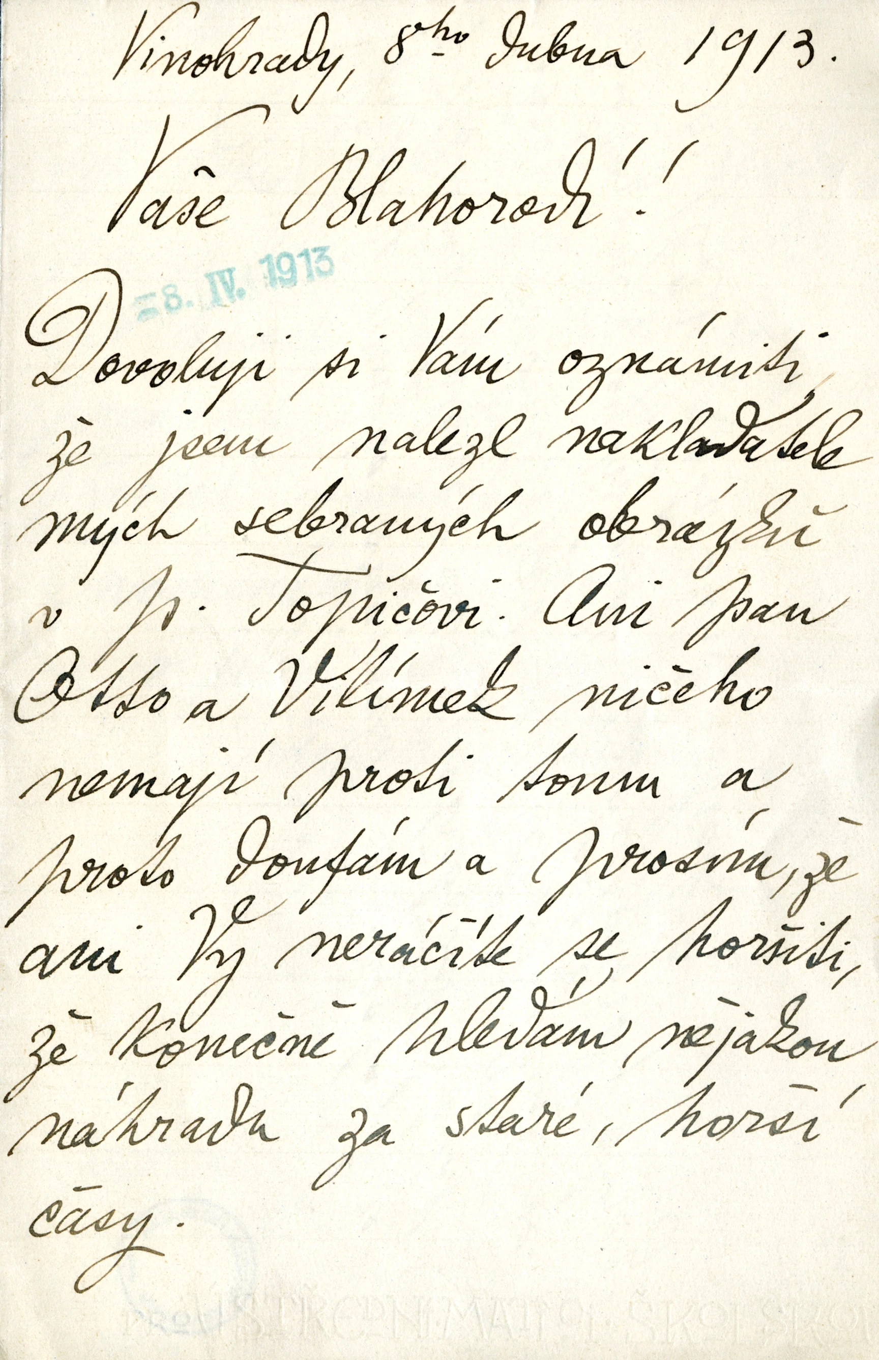 Náhledový obrázek předmětu Dopis Mikoláše Alše Bohuslavu Šimáčkovi ve věci souborného vydání Alšových děl u nakladatele Františka Topiče