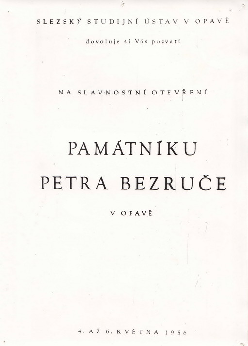Náhledový obrázek Fotokopie - pozvánka na otevření Památníku Petra Bezruče - 1
